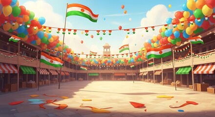 Niger Independence Day Celebration: Festive Market with Flags and Balloons