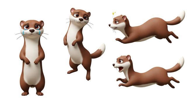 Four cartoon weasel poses