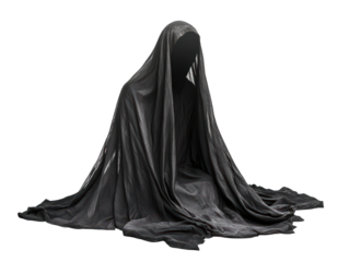 Mysterious Hooded Figure in Draped Fabric