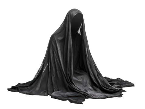 Mysterious Hooded Figure in Draped Fabric