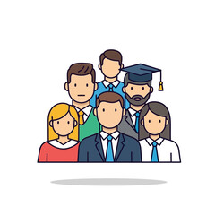 Obraz premium Group of Graduates Celebrating Achievement in Academic Attire at University Campus Illustration