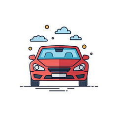 Car Showcase, Red Sports Car, Urban Setting, Illustration, Daytime, Front View, Automotive Design Concept