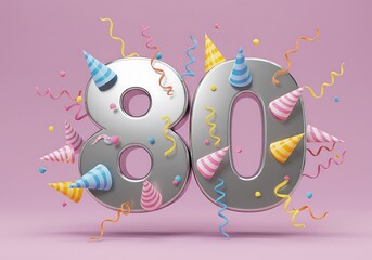 80th birthday celebration numbers with unicorn hats
