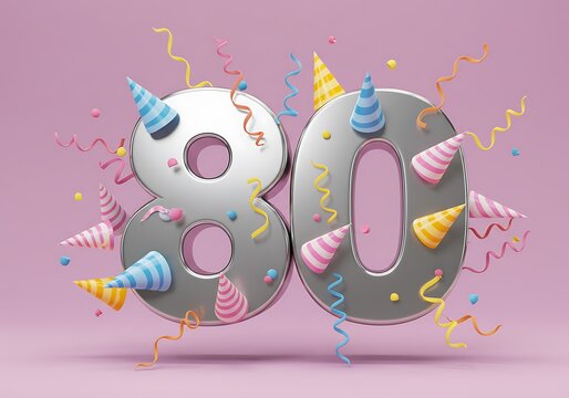 80th birthday celebration numbers with unicorn hats