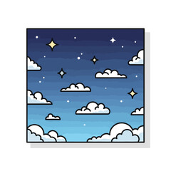 Obraz premium Starry Night Sky Illustration Over Cloudy Landscape for Creative Projects