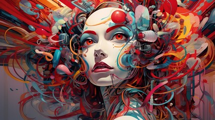 Vivid artistic woman portrait with colorful explosion