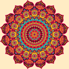 Colorful and Vibrant mandala pattern. Vintage Ornament, colorful and intricate vector design. Decorative elements, Festival, Indian, Turkish, Pakistan, ottoman motifs. Circular design for print.