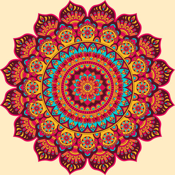 Colorful and Vibrant mandala pattern. Vintage Ornament, colorful and intricate vector design. Decorative elements, Festival, Indian, Turkish, Pakistan, ottoman motifs. Circular design for print.
