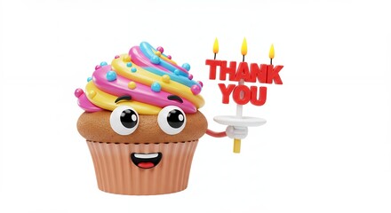 Cartoon cupcake thank you character illustration