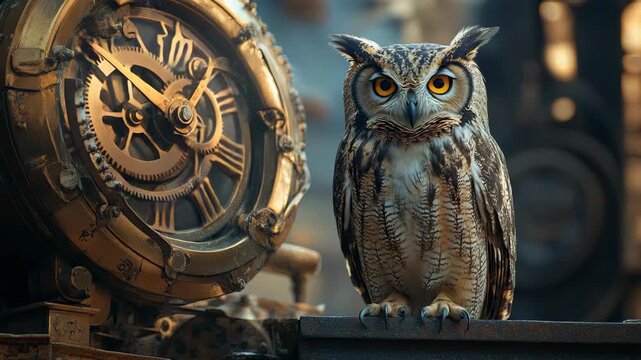Steampunk Owl with Vintage Clock