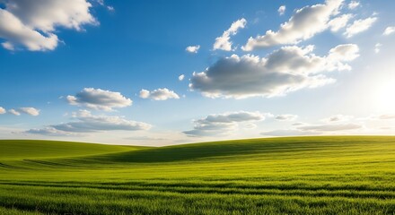 Obraz premium Scenic Green Fields Under a Blue Sky