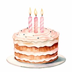 A delicious birthday cake decorated with three candles on a plate