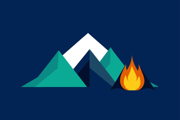 Fototapeta premium Geometric mountains and campfire illustration