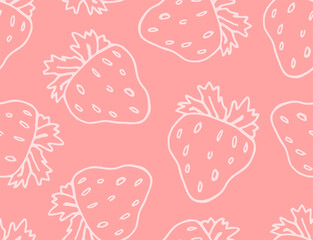 Strawberries Illustration Seamless pattern White Pink
