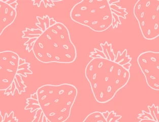Gordijnen Naadloze herfst Strawberries Illustration Seamless pattern White Pink  © Steps&Stones Design
