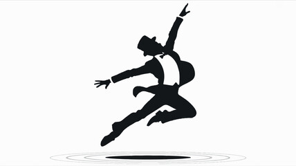 Obraz premium Dynamic male dancer silhouette captured in mid air leap monochrome artistic illustration
