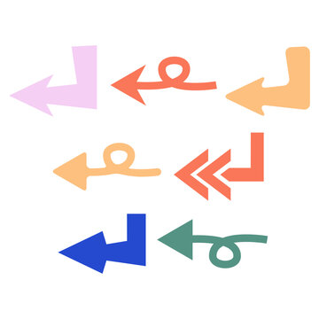 A set of playful and colorful arrows in various shapes and directions, ideal for graphic design, UI/UX design, or presentation purposes.