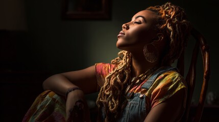 an individual seated in a chair with contemplative expression. they appear to be indoors, with warm lighting illuminating their features and the surroundings