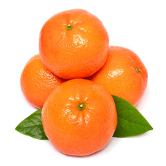 Fresh mandarin fruit with leaves isolated on white background. Mandarin juice