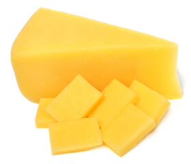 Hard cheese whole and slices isolated on white background