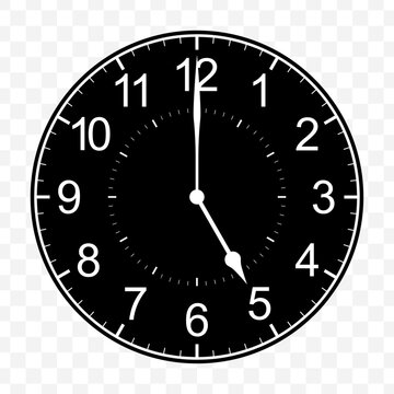 Vector illustration of five o clock icon sign and symbol. Black icons on transparent background