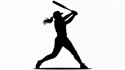 Black silhouette of a female softball player in a batting stance on a white background