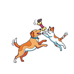 Dog and Cat Playing Illustration. Playful Dog and Cat Jumping and Interacting. Pet, Friendship, Playful, Animal, Energy, Fun.
