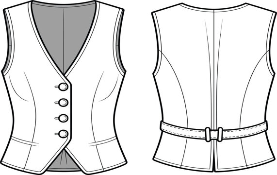 vest fashion design, front and back view clip art preview
