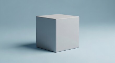Fototapeta premium Minimalistic grey cube object on a pastel blue background in studio light scene