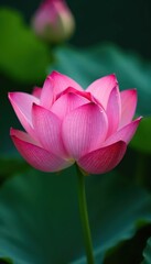Fototapeta premium Delicate pink lotus petal, dewdrop, veins visible, elegant, white