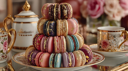 Macaron Tower with Gold Leaf