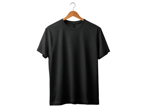 Plain black t shirt hanging on wooden hanger clothing apparel, Png Transparent, Isolated on White