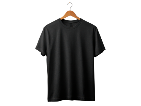 Plain black t shirt hanging on wooden hanger clothing apparel, Png Transparent, Isolated on White