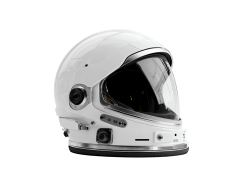 Futuristic white astronaut helmet with reflective visor space exploration, Png Transparent, Isolated on White
