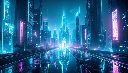 Neon Chapel Silhouette in Cyberpunk Rain
. Wedding Concept. Generated Image