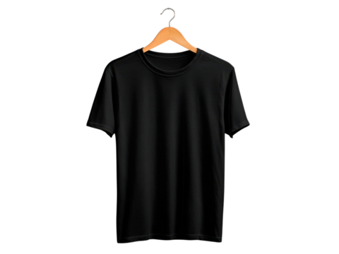 Plain black t shirt hanging on wooden hanger clothing apparel, Png Transparent, Isolated on White