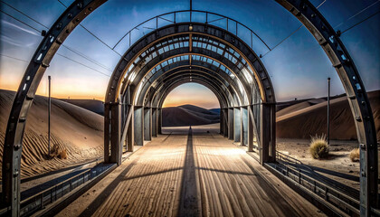 Obraz premium Geometric Arch in Sand Dunes at Dusk . Wedding Concept. Generated Image