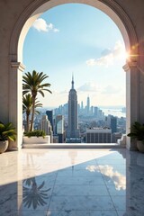 Naklejka premium Gleaming marble expanse, breathtaking cityscape vista, elevation, geometric