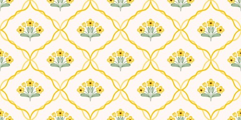 Seamless watercolour and unique floral pattern background for covers, notes, banner. Soft backgrounds colour. Watercolour art work. Flower stalk. Colourful flower. Summer Spring.