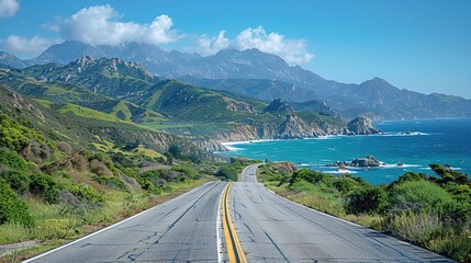 Obraz premium Coastal Winding Mountain Roads: Where Turquoise Waves Meet Rugged Peaks, a Journey of Twists, Views, and Timeless Adventure