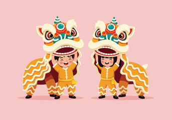 Children Perform Traditional Lion Dance During Cultural Festival Celebrations