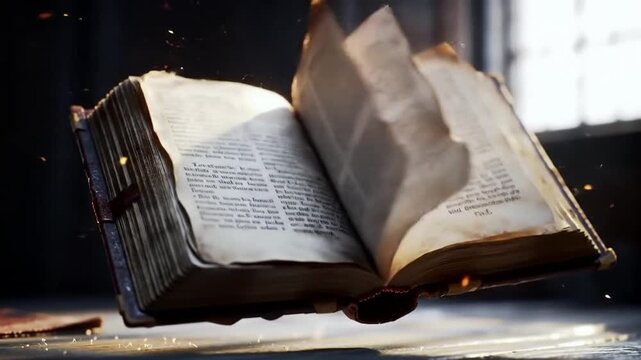  An old magical book flipping pages on its own