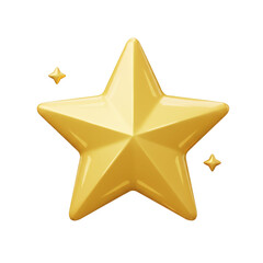 Obraz premium A golden, five-pointed star with small sparkles isolated on a transparent background, png, cutout