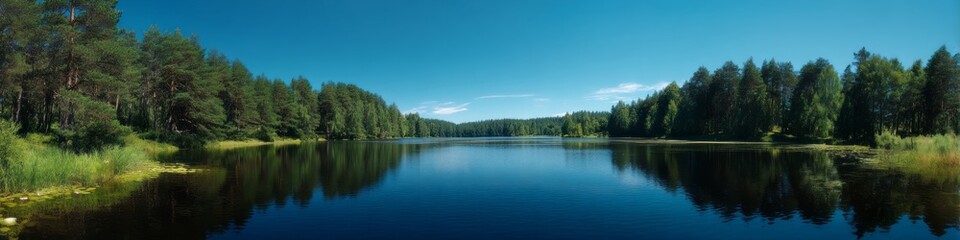 Obraz premium Scenic panoramic view of a tranquil lake in nature hdr 360-degree landscape capture