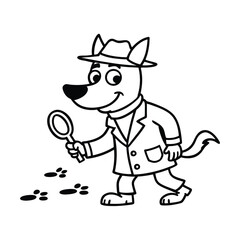Detective Dog Cartoon Character Following Clues in a Fun Mystery Scene