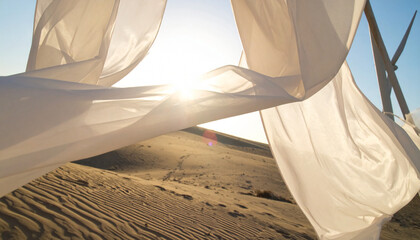 Silk Ribbons Tied to Desert Windmill Blades
. Wedding Concept. Generated Image
