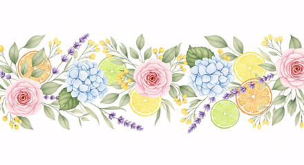 Bouquet of roses and tulips with floral decoration in spring style