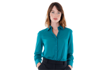 Confident Smiling mature Caucasian female executive stands against a transparent background, concept for corporate presentation, professional networking and marketing campaign