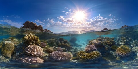 Underwater coral reef exploration in 360 degrees hdr panoramic view of nature's beauty