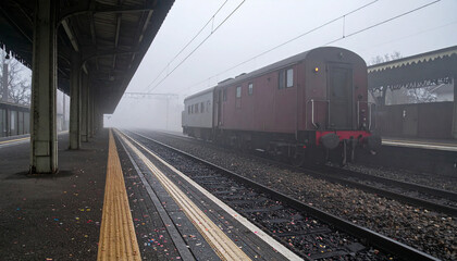 Naklejka premium Vintage Train Platform with Confetti Departure . Wedding Concept. Generated Image